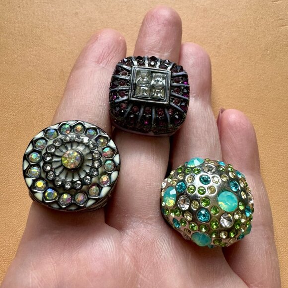 Enameled Crystal Cocktail Statement Vintage Ring Size 9 - Picture 5 of 9